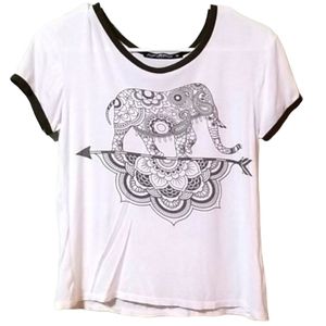 Pop Poison | Elephant mandala printed short sleeve ringer t-shirt white medium